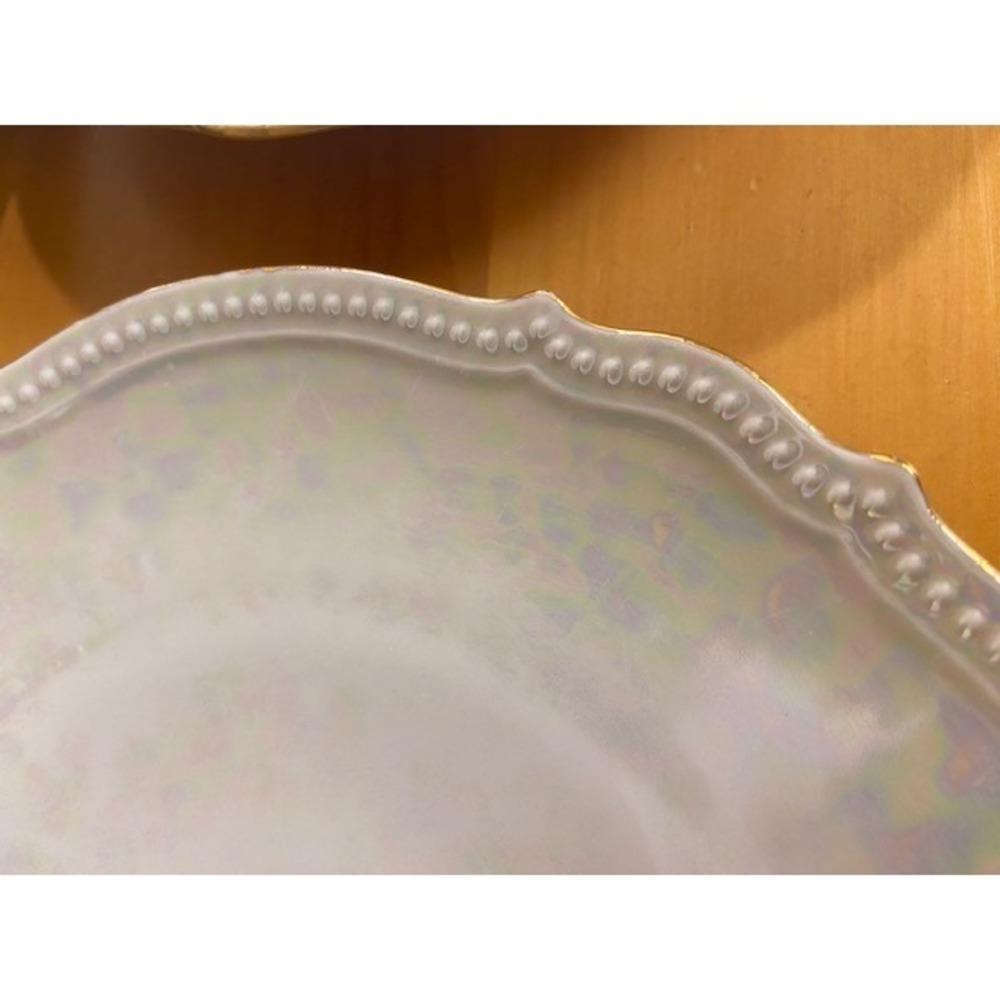 Vintage PK Silesia Opalescent Luster Plates Set of 4 Scalloped Gold Trim 8 Inch - Picture 2 of 9
